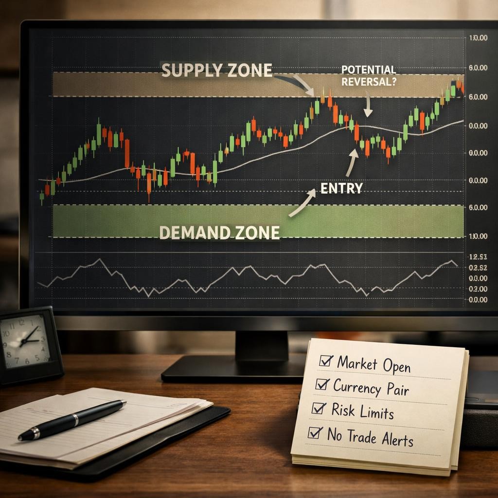 supply and demand zones pre-live checklist illustration for Supply and demand zones for active traders: how to map them without turning every chart into hindsight