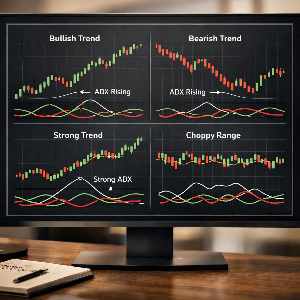ADX trading signal comparison illustration for ADX for active traders: how to measure trend strength, use DI crossovers, and stay out of choppy markets