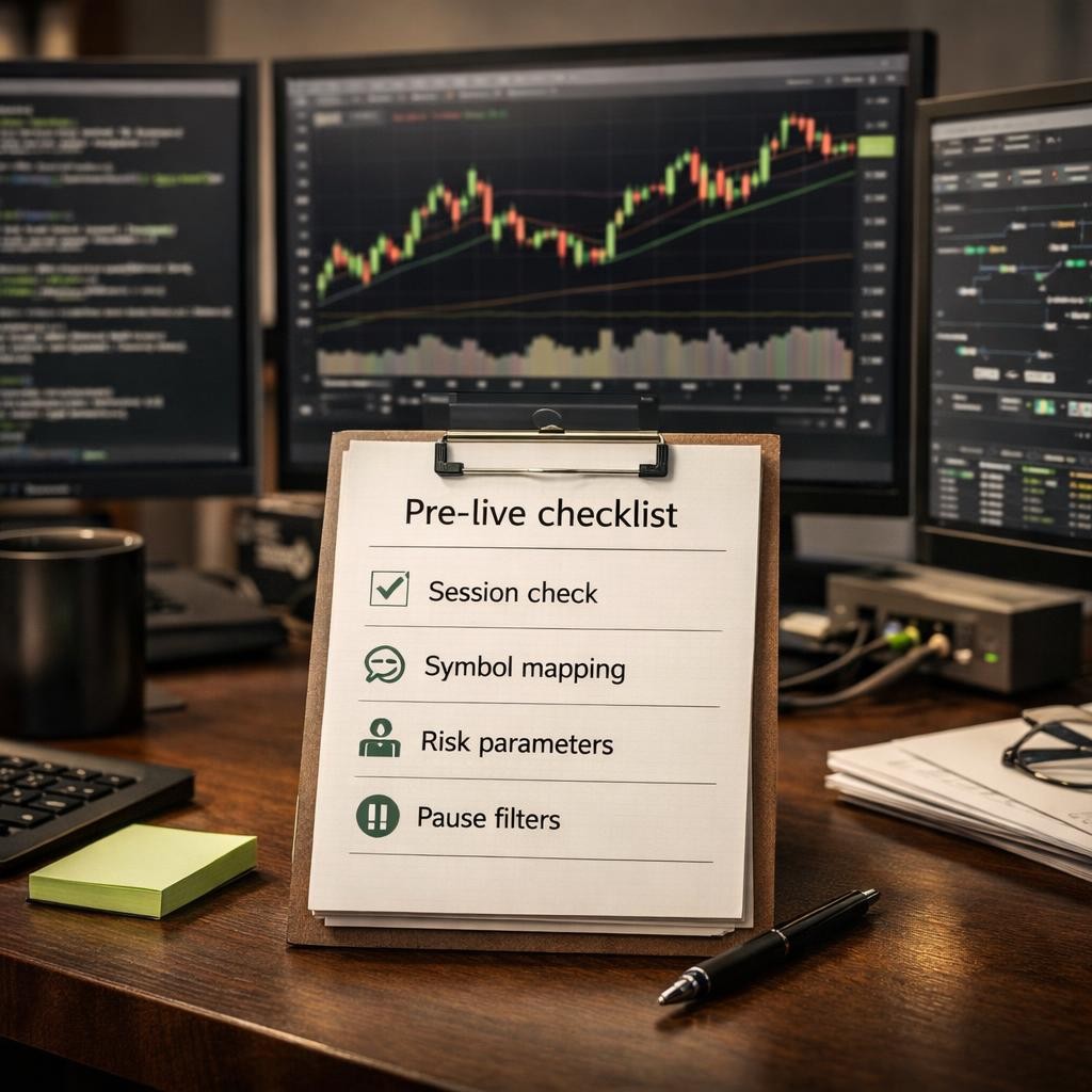 TradingView alert design pre-live checklist illustration for TradingView alert design patterns: writing webhook messages that survive parsing, routing, and broker translation
