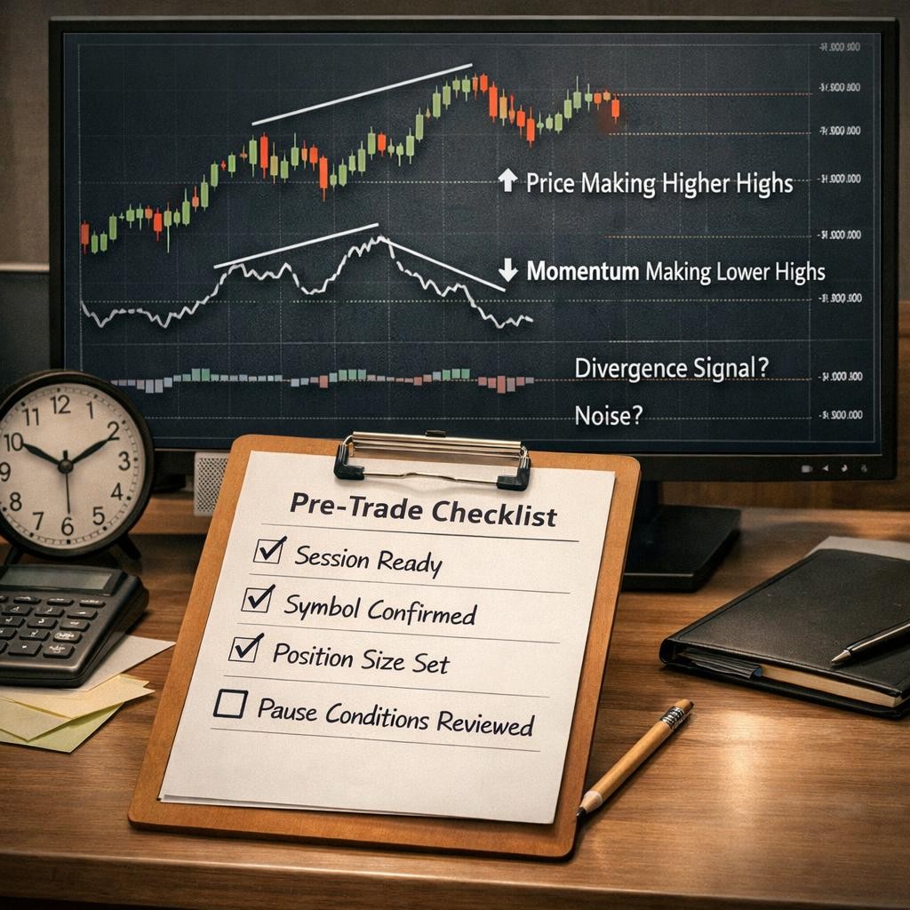 divergence trading pre-live checklist illustration for Divergence setups for active traders: when momentum disagreement matters and when it is just noise