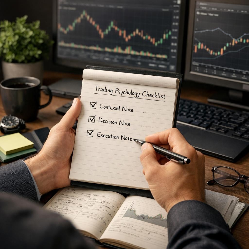 trading psychology review checklist illustration for Trading psychology for rule-based traders: emotional control starts in the process, not the pep talk