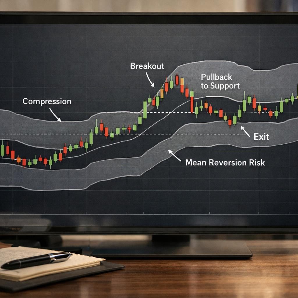 Donchian channel breakout strategy band behavior illustration for Donchian channel breakout strategy: how trend-followers use channel breaks, pullback management, and exit rules