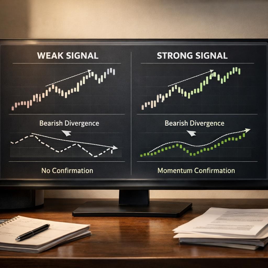 divergence trading weak vs strong process illustration for Divergence setups for active traders: when momentum disagreement matters and when it is just noise