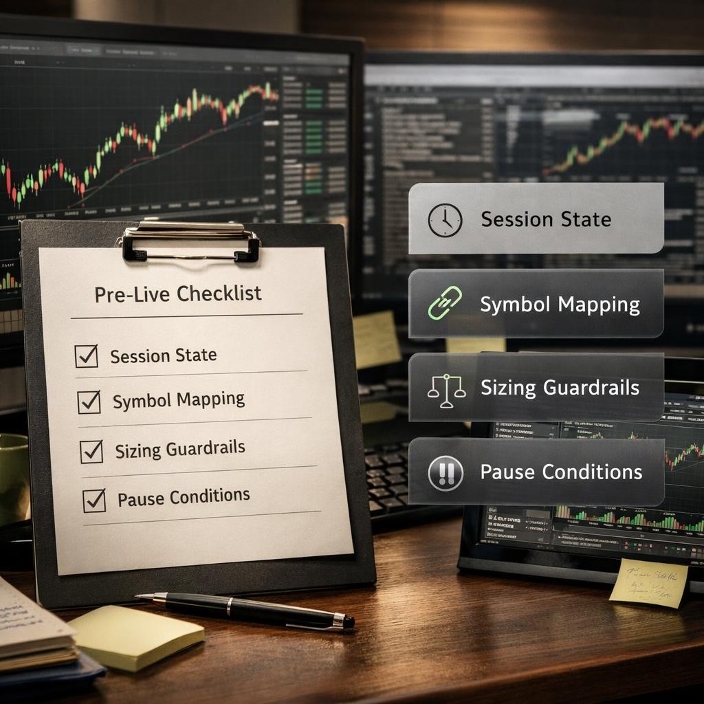 backtesting TradingView alerts pre-live checklist illustration for Backtesting TradingView alerts: what you can validate before going live and what only live execution reveals