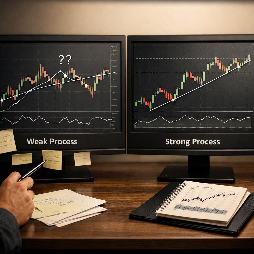 trendline trading weak vs strong process illustration for Trendline trading for discretionary traders: where it helps, where it breaks, and how to keep it objective