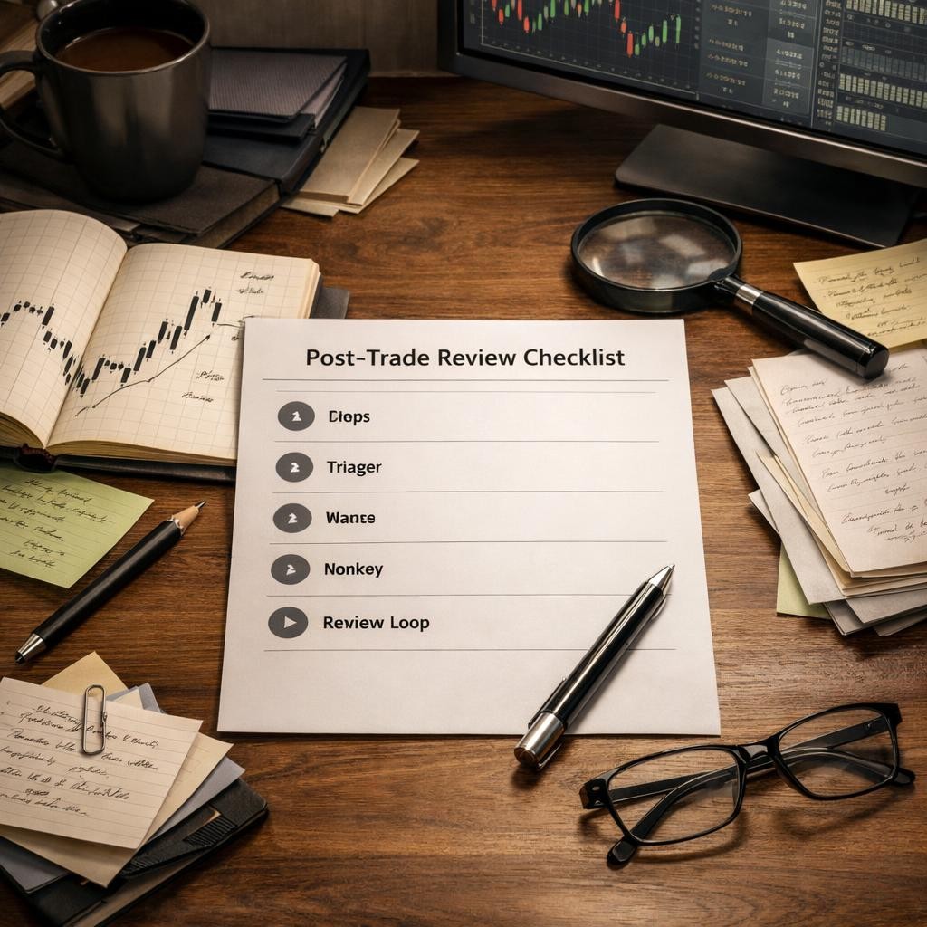 post-trade review checklist session framework illustration for Post-trade review checklist: the five questions that expose weak assumptions before they repeat