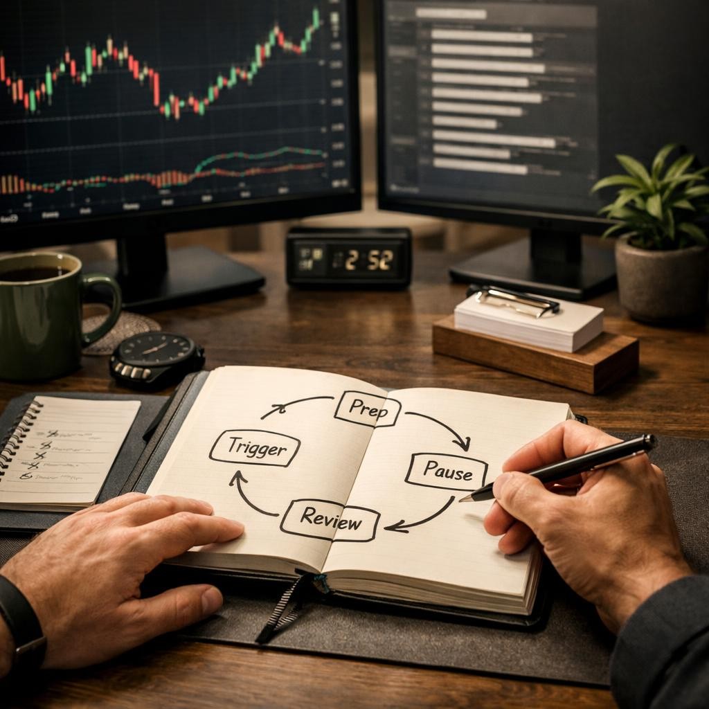 trading psychology session framework illustration for Trading psychology for rule-based traders: emotional control starts in the process, not the pep talk