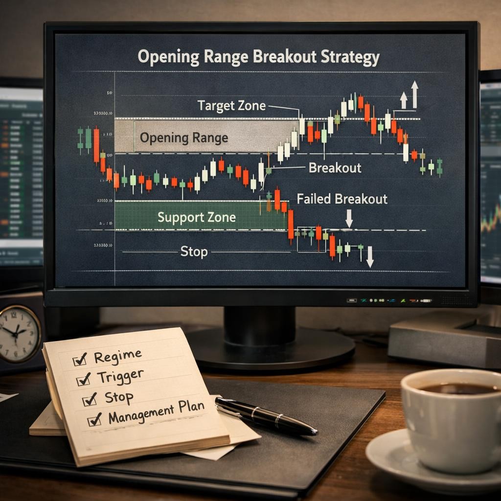opening range breakout strategy setup checklist illustration for Opening range breakout strategy: how traders define the range now, where breakouts fail, and how to manage targets