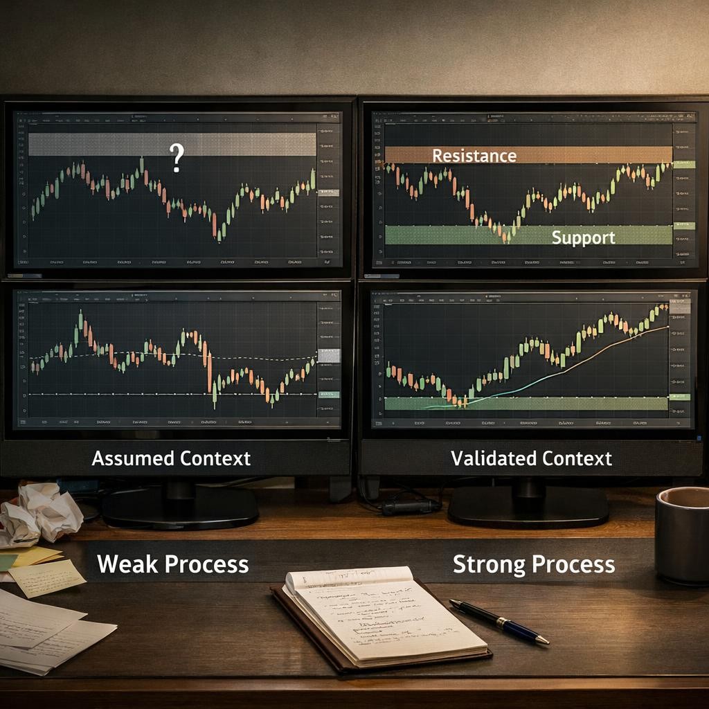 multi-timeframe analysis weak vs strong process illustration for Multi-timeframe analysis for futures traders: when higher timeframe context helps and when it creates hesitation