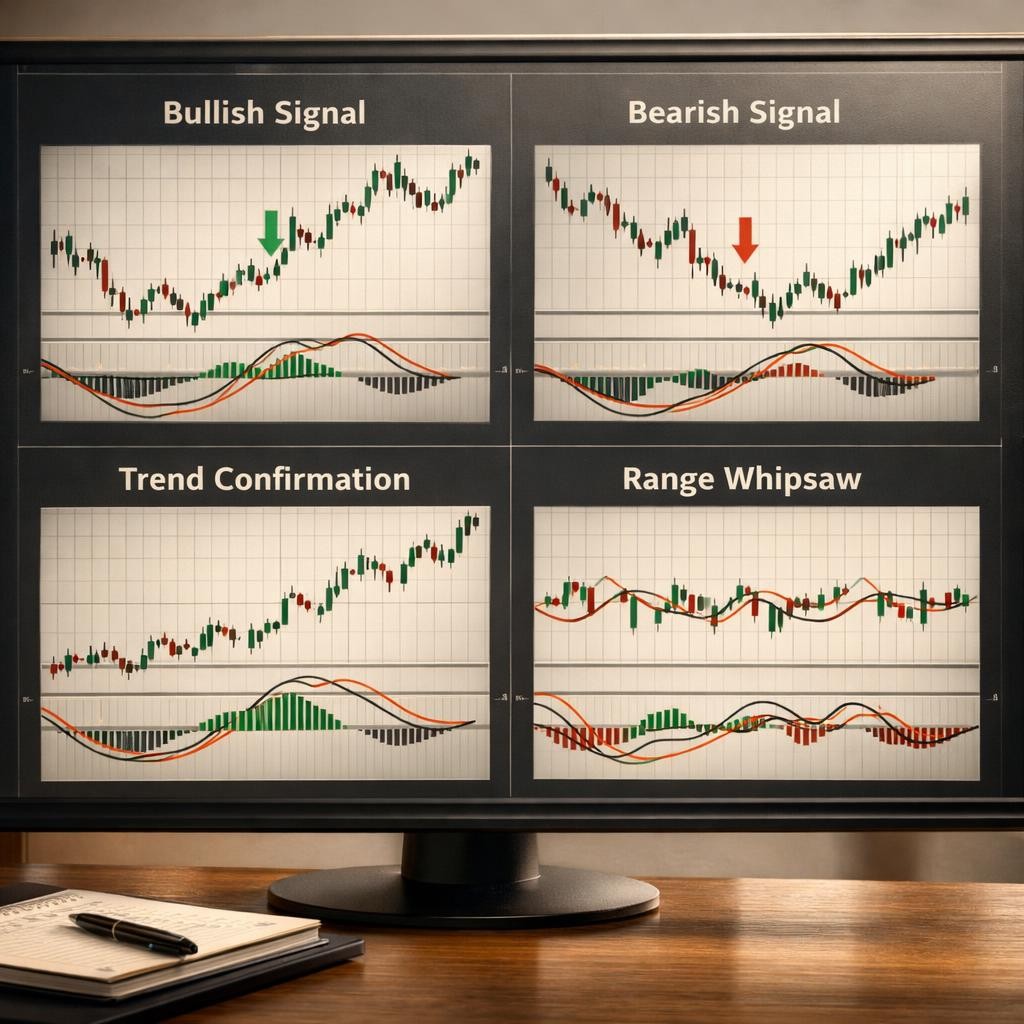 MACD trading signal comparison illustration for MACD for active traders: signal-line crossovers, zero-line shifts, and how to avoid range-market whipsaws