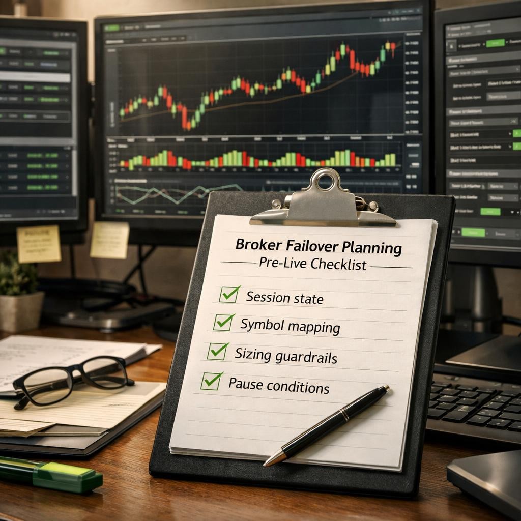 broker failover planning pre-live checklist illustration for Broker failover planning for automated trading: what to document before connection issues become execution problems