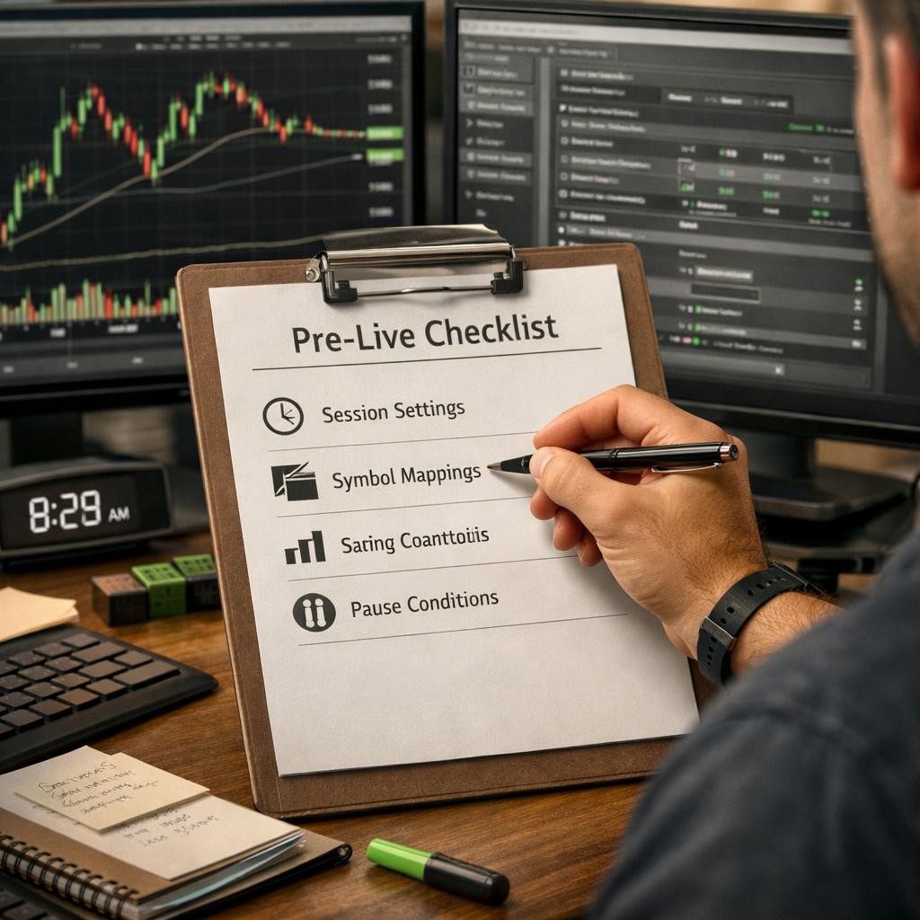funded trader automation pre-live checklist illustration for What funded traders should know about automation, drawdown discipline, and account hygiene